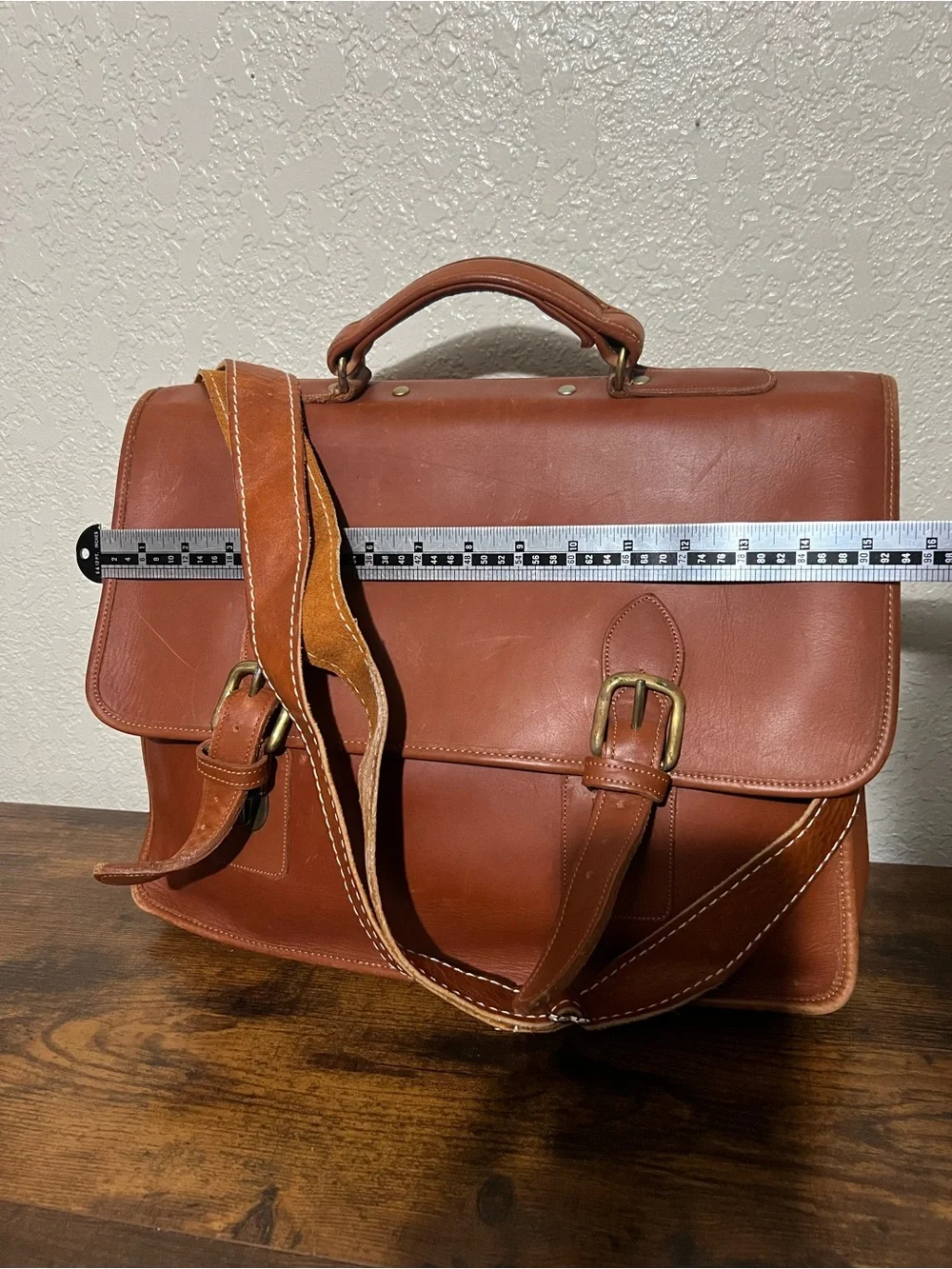 Men's Tan Leather Briefcase with Adjustable Strap